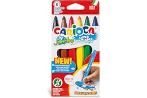 CARIOCA Pennarelli Jumbo Box, Pennarelli Colorati per Bambini con Punta e Corpo Maxi, Ideali per Disegnare e Colorare, Super Lavabili, Colori Assortiti, 6 Pezzi