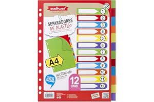 Confezione da 12 separatori StarPLAST – Confezione da 12 separatori colorati, per raccoglitori con 2 o 4 anelli, organizer, rubriche, per scuola o ufficio.