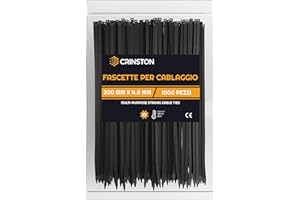 CRINSTON - 1000 Pezzi Fascette professionali 300 mm x 4,8 mm, Fascette di plastica nera. Resistente ai raggi UV - Resistenza minima alla trazione 22,4 kg.