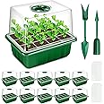 YAUNGEL Seed Trays, 10 Pack 120 Cells Propagator with Heightened Lids, Growing Thicken Seedling Starter Growing Trays with Adjustable Window for Greenhouse & Gardens, Green