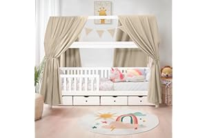 ‎ILUANE iLuane Hausbett Himmel Deko - 3PCS Betthimmel Hausbett Set, 100% Baumwolle Musselin Vorhang - Hausbett Dekoration für Mädchen & Jungen - Stoffhimmel Hausbett für 90x200 & 120x200 Kinderbetten