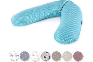 Theraline, cojín de lactancia con tapa incluida, 190 cm, turquesa (Punkte türkis)