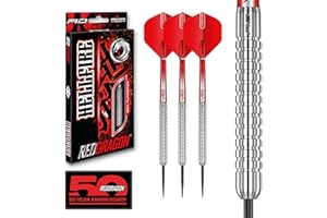 ‎RED DRAGON RED DRAGON Hell Fire A 22-gramowy zestaw profesjonalnych rzutek wolframowych z piórkami i trzonkami.