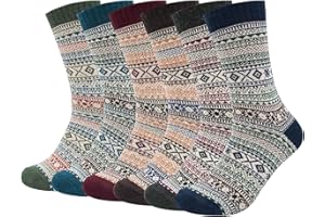 Justay Męskie skarpety wełniane, ciepłe, grube, termiczne, zimowe, z dzianiny, bawełniane, wygodne, oddychające, 6/5 par, prezent bożonarodzeniowy dla mężczyzn, 02: jasnoczerwony, brązowy, zielony, czarny, niebieski, szary, 38-45