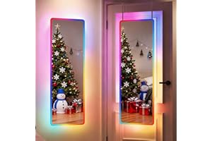 LVSOMT Specchio da Porta Con RGB Illuminazione, 120×40cm, LED Figura Intera, Moderno da Muro, Appeso Sopra la Porta, Camera da Letto