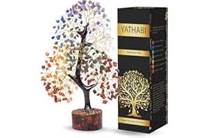 YATHABI Seven Chakra Aura Cleansing Gemstone Tree Ornament Gift Natural Healing Crystal Tree of Love Feng Shui Money Bonsai Home Decor for Wealth and Luck Prosperity Handcrafted (Size 10-12 Inch)