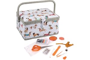 Hobby Gift Boîte de rangement exclusive pré-remplie avec kit de couture 94 pièces inclus, 18.5 x 25.5 x 14.5cm, chiens de saucisse