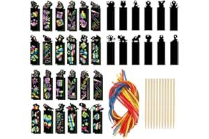 Bestomrogh 60Pcs Scratch Art Magic Rainbow Bookmarks for Kids Animal Craft DIY Paper Scratch Art Gift Tags with 60 Colorful Ropes and 30 Stylus, Party Bag Fillers for Kids