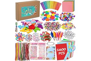 LPAOIS 1600+ sztuk Zestaw do majsterkowania dla dzieci,DIY Art Craft zestaw, kolorowe szczoteczki do zębów,Zawiera skręcone oczy, kolorowe drewniane kije, pióra, cekiny, pompy migające