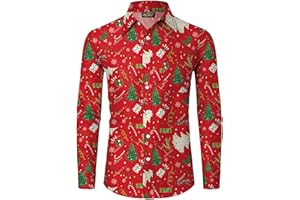 Mainfini Mens Christmas Button Shirts Ugly Xmas Long Sleeve Shirt