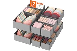 Lifewit 12 Pack Drawer Organiser,Collapisble Fabric Chest of Draw Dividers for Closet, Dresser, Nursery, Bedroom, Foldable Cube Boxes for Clothes, Pants, Underwear, Sock, Bras Organization, Light Grey