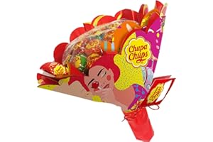 Chupa Chups - Bouquet de 19 Sucettes - Parfum Fraise, Orange, Pomme, Cerise, Pastèque, Citron - Cadeau Original Saint-Valentin, Anniversaires, et pour Toutes Occasions