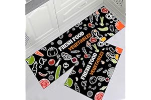 LLTTEER Kitchen rugs Non-slip kitchen mats 2 pieces,Washable PVC kitchen rug for hallway kitchen,Comfort runner rug set for indoors, Bath mats Dirt catching mat Doormat (Vegetables, 40 x 60+40 x 120 cm)