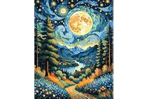 JATOK Paint by Numbers for Adults, Painting Kits for Beginners On Clear Symbols Colored Canvas, Easy DIY Acrylic Pigment Drawing Paintwork for Home Wall Decor, 16x20in Frameless, Moon Road