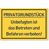 Privatgrundstück-Schild „Betreten Verboten“ – 30x20 Cm, 3 Mm Hartschaum, Gelb, Für Zaun, Einfahrt & Garten