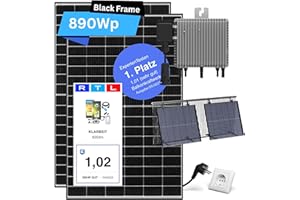 Balkonkraftwerk Komplettset mit Halterung - KLARBEIT | 2x Black Frame 445w Solarpanel | 800W Wechselrichter | Balkon Mini Solaranlage 800W | Photovoltaik Komplettset