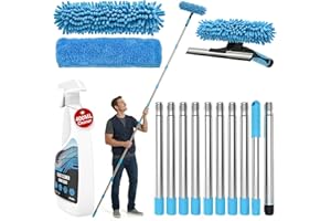 El juego de equipo de limpieza de ventanas de 4,5 m incluye limpiador de ventanas de 400 ml y escobilla de goma 2 en 1 con poste de limpieza extensible, kit de limpieza de ventanas sin rayas para