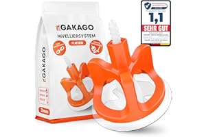 Gakago Fliesen Nivelliersystem 300-tlg. Set 2mm - Verlegehilfe für ein perfektes Fugenbild - Überlegene Reichweite für Fliesenstärken 3-18mm - Fliesenschutz durch Schon-Unterlegscheiben
