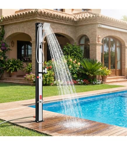Herrselsam Zonnedouche 40L Solar tuindouche incl. beschermkap | warm water max. 60°C zonder stroomaansluiting zwembaddouche camping met handdouche en draaibare regendouchekop, zwart