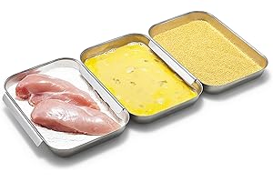 Supremery Juego de empanado Acero Inoxidable 3 Partes - 3 Cuencos para empanizar 23 x 15 x 3 cm - Schnitzel Carne de Pescado - línea de empanado de Metal Rectangular