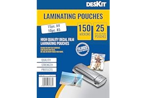 Deskit Cling on Windows Laminating Pouches, A4 A5 Sizes, Gloss, 150 Microns, Multipack of 25 Sheets – Create Instant and Durable Signage or Publicity – Easy-Peel On Off