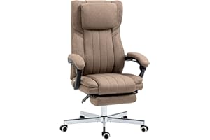 Vinsetto Silla de Oficina Giratoria con 6 Puntos de Masaje Vibratorio Silla de Escritorio Reclinable con Altura Ajustable Control Remoto Respaldo Alto y Reposacabezas 65x61x105-113 cm Marrón