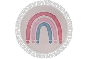 Mazovia Tappeti Beige Infantile Arcobaleno - Camera dei bambini - Pile Corto Rotondo Certificato OEKO-TEX® Colorato - Crema Rosa - 100 x 100 cm