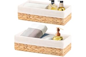 OUTBROS dos Juegos de Cestas de Almacenamiento,Contenedores Tejidas Apilables, Caja Rectangulares de Mimbre, Organización del Espacio del Baño, Jacinto de Agua, STB201-H