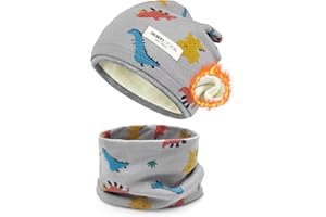 Kinder Beanie Mütze & Loop Schal Set, 95% Baumwolle Mütze Schal Set Mädchen Jungen 2-8 Jahren, Schlauchschal Warme Wintermütze Strickmützen für Herbst Winter Frühling