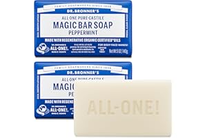 Dr. Bronner's Pure-Castile Magic Bar Soaps (mięta pieprzowa, 140 g, 2-pak) – wykonane z regenerujących certyfikowanych olejów organicznych, batoniki mydła dla mężczyzn i kobiet, delikatne dla twarzy i