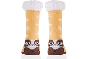 HERYEBING Kids Slipper Socks Boy Girl Chunky Knit Non Slip Socks Cosy Soft Fuzzy Warm Socks Child Thermal Socks Toddler Winter Socks Home Socks Bed Socks Thick Fleece lined Christmas Stockings