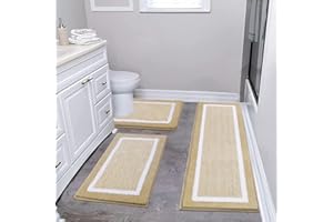 Pauwer Lot de 3 tapis de salle de bain ultra doux, antidérapants, absorbants, lavables en machine, beige