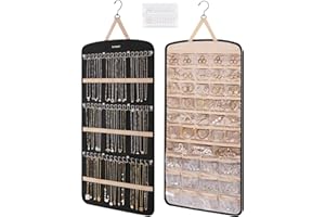 bagsmart Hanging Jewelry Organizer, Necklace Holder Anti-tangle Earrings Rings Hanger with Pockets Hang on Closet, Wall, Door,1 Piece, Extra Large Black