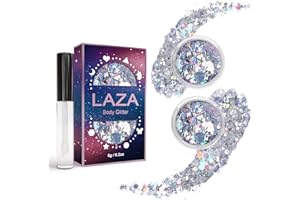 Laza Body Glitter, 2 Jars Holographic Chunky Sequins with Glitter Glue Perfect for Women Eyeshadow Makeup Face Paint Festival Rave Outfits Hair Accessories Carnival Party Costumes - Laser Galaxy