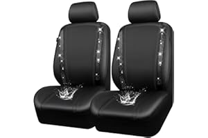 CAR PASS Set di 2 coprisedili per auto in pelle con strass brillanti, impermeabili, universali, luccicanti, adatti per il 95% di auto, camion, SUV, per donne e ragazze, 2 pezzi con strass neri