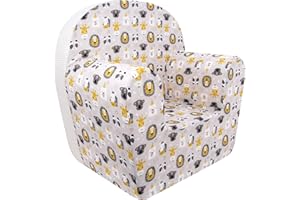 BABY IDEA Babysanity® Poltroncina Bimbi Rivestimento 100% Cotone Sfoderabile Imbottitura Migliorata Poltrona per Bambini Comoda e Leggera Ideale per la Cameretta - Made in Italy - (Lion Friends)