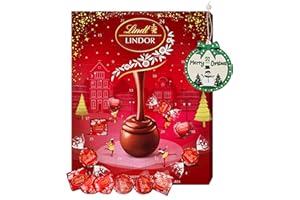 Milk Lindt Chocolates Advent Calendar 2025 - Luxury Red 24 Days Christmas Countdown Calendar 2025 Chocolates Gift Box 235g with Topline Tree Decoration. Christmas Gifts for Women