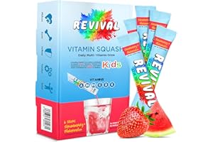 REVIVAL SHOTS Revival Bebida Multivitamínica Para Niños - Vitaminas A, C, D, K, B6, B12 - Inmunidad, Crecimiento, Desarrollo - Fresa y Sandía 6 Unidades
