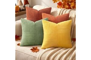 MIULEE Set of 4 cord cushion covers, 45x45 cm, patchwork, soft decorative cushions, modern invisible zip, decorative cushions