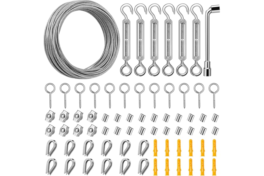 DIYLAND Wire Rope Kit, 35m/2mm Stainless Steel Cable, M4 Turnbuckles Tensioner Kit, PVC Coated Garden Wire for Climbing Plant, Picture, Securing Shade, Grapevines Trellis, Tent Rope