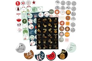 KOHMUI Adventskalender Zahlen Aufkleber, 6 x 24 Advents Zahlenaufkleber für Weihnachtskalender zum selber basteln und Verzieren, Adventszahlen Stickers