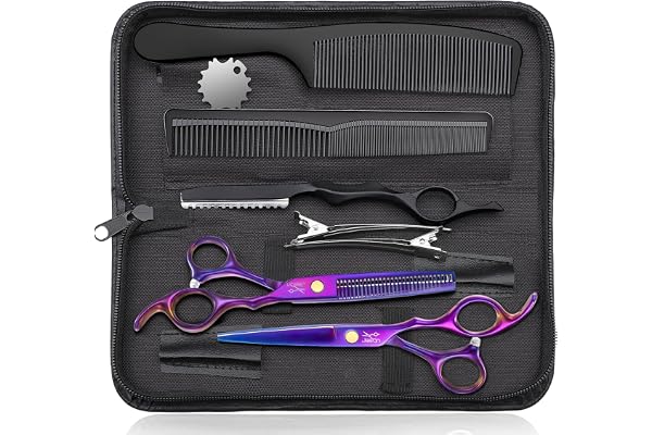 JASON Set de ciseaux de coiffure professionnels - 10 pièces (coupe et taillage) - 6.5 pouces, violet