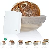 Gärkörbchen + Teigschaber – Der ideale Gärkorb aus natürlichem Peddigrohr (rund, 22 cm) – mit Leineneinsatz, rostfrei…