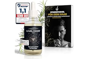 ‎HAIRLEXIER Hairlexier - Haarwuchsmittel Männer – Natürliches Haarserum gegen diffusen Haarausfall, Rosmarinöl für Haare, Haaröl mit Rizinusöl, Lavendelöl, unterstützt Haarwachstum, Vegan & Bio + Workbook