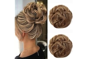 JJstar 2PCS Messy Bun Hair Piece Curly Fake Hair Buns Donut Tousled Updo High Heat Resistant Synthetic Fiber Hair Scrunchies Pieces for Women Girls Ponytail Extension(Brown mix Blonde)