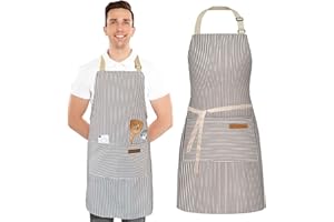 KWQINX Unisex Adjustable Apron with Pockets - Suitable for Home Kitchens, Restaurants, Cafes