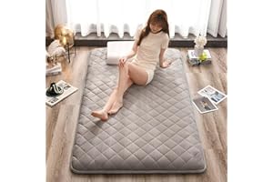 FZKUN Colchón de futón japonés, estilo tatami, plegable, grueso, cojín suave para dormir para el hogar, cama de invitados, dormitorio, camping, viajes (gris elegante, 100 x 200 cm)