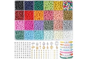 RUBY Lot de 24 perles pour fabrication de bracelets, 24 couleurs pour bracelets avec 300 lettres, cadeau pour enfants et adultes pour Noël, fêtes, récompenses, etc.