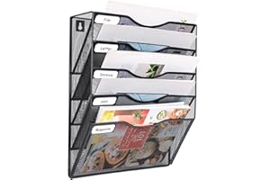 FoiiLiio 5 Fächer Metall A4 Zeitschriftenhalter Wand Zeitschriften Wandhalter Dokumentenhalter Hängend Büro Wandablagefächer Magazin Organizer Flyerhalter Prospektspender mit Etiketten Design