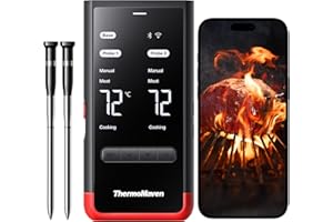 ThermoMaven P2 Smarte Fleischthermometer Kabellose – 152m Bluetooth 5.3, 2 Sonden 6 Sensoren, Unbegrenzte WLAN Überwachung Stabilität, IPX8 Wasserdicht, Grill Ofen Küche Lebensmittel Heißluftfritteuse